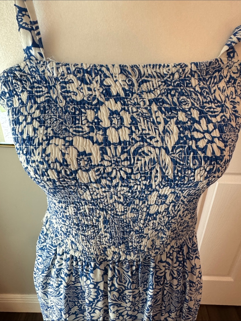 Jessica Simpson Blue and White Floral Tie-Shoulder Sundress SZ M - Picture 5 of 7